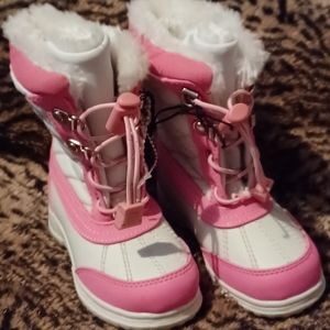 Toddler girls Totes winter boots, water proof fleece lined, pink and white, sz7